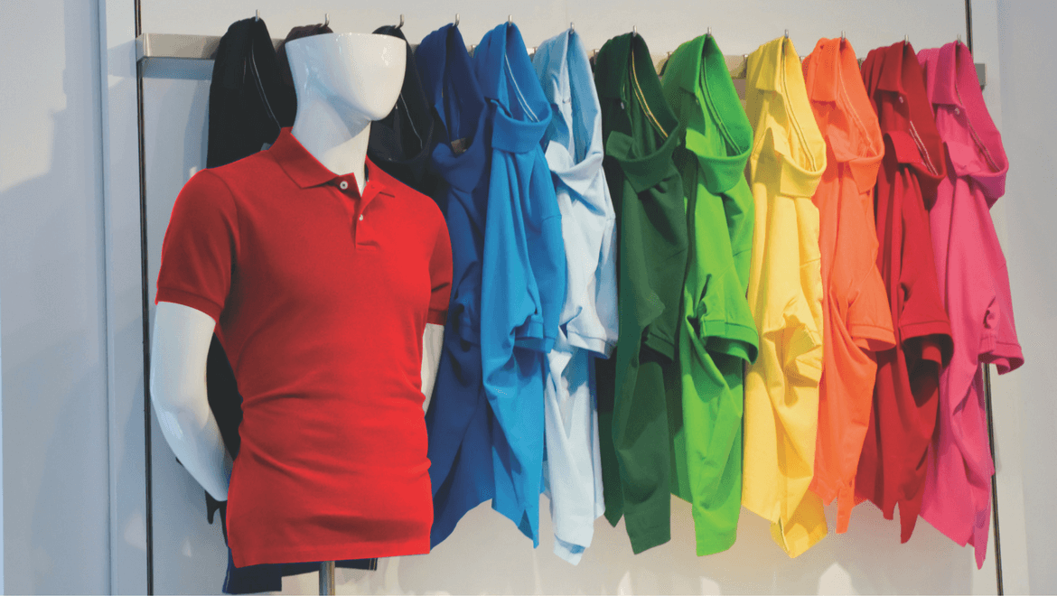 Colorful clothing on a display with manequin