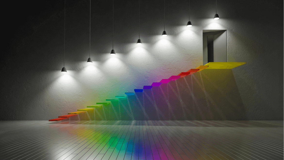 colored stairs enlighten by lamps