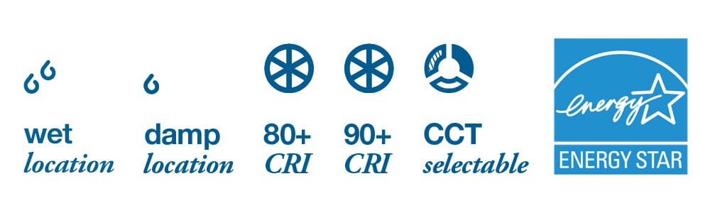 downlights specifications represented by icons